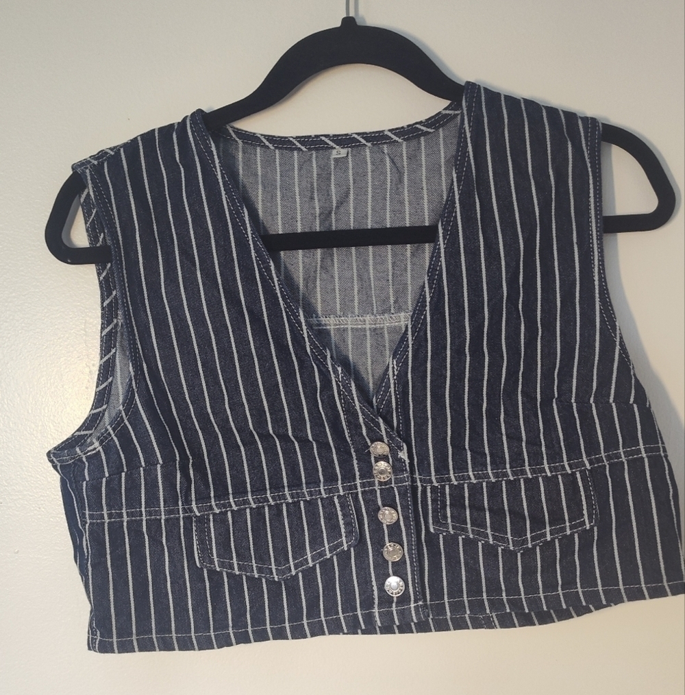 Striped Sleeveless Denim Top Size S